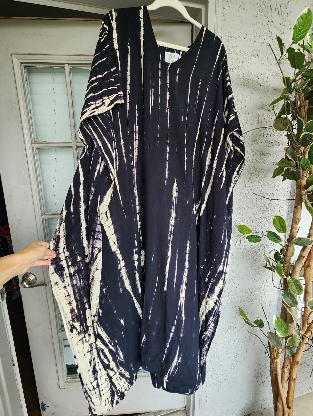 Heidi Houston Indigo Shibori Tie Dye Caftan Maxi Dress Dramatic Oversized
